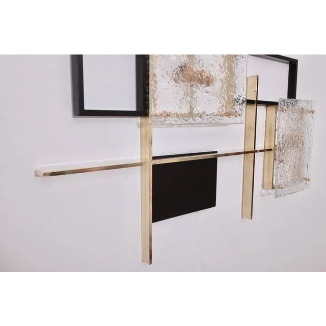 Large Brass and Murano Glass Wall Lamp or Sconce Sculpture, 1970s For Sale - Image 3 of 6
