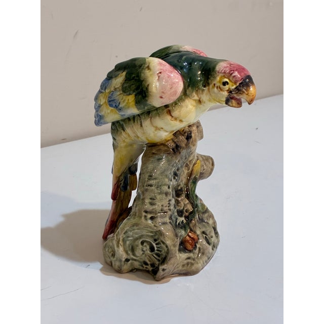Cream Mid-Century Italian Majolica Parrot Figurine Vase For Sale - Image 8 of 10