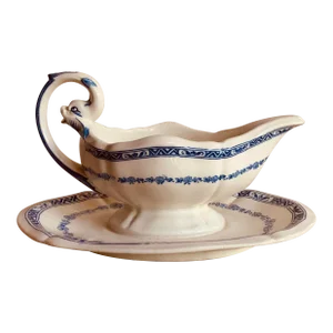 Rare 1800s Gien France Serpent & Fantasy Animal Design Sauce Boat