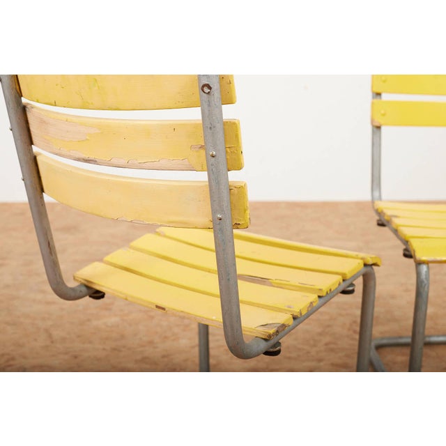 Yellow Stackable Yellow Model 1023 Garden Chair Set in Galvanized Steel Tubing and Wooden Slats by Embru, 1934, Set of 2 For Sale - Image 8 of 14
