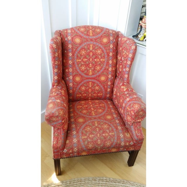 Coral Upholstered Wing Chair | Chairish