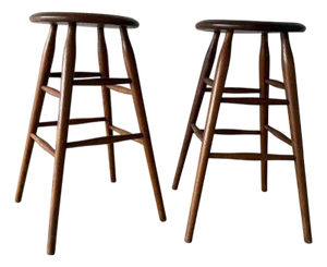 Mid 20th Century Pair of Signed Wooden Stools