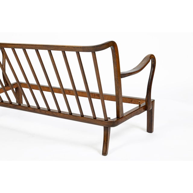 Danish Modern Solid Walnut Spindle Back Sofa in Schumacher Fabric, Circa 1960 For Sale - Image 17 of 18