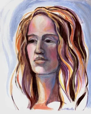 "Pink Portrait" Contemporary Female Portrait Oil Painting
