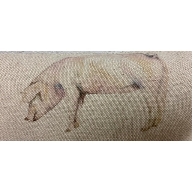 Early 21st Century 16" Square Pillow Adorned With Jovial Rustic Pigs of Various Sizes & Colors - Made in Uk For Sale - Image 5 of 10