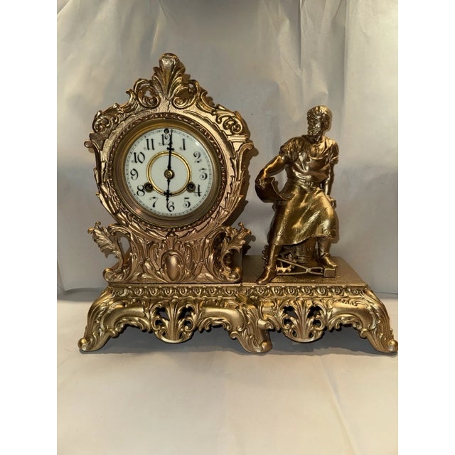Antique Figural Mantel Clock by Waterbury For Sale - Image 4 of 11
