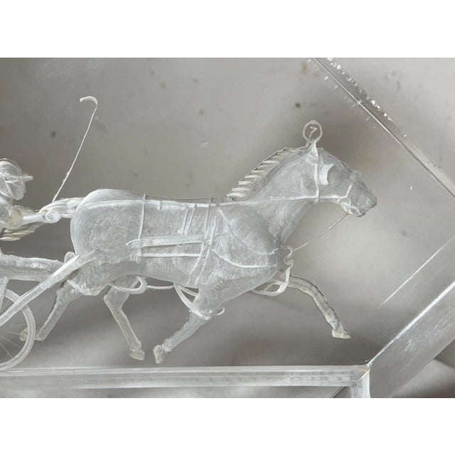 Pair of 2 Vintage Handmade Carved Etched Lucite Acrylic Harness Jockey Bookends For Sale - Image 13 of 14