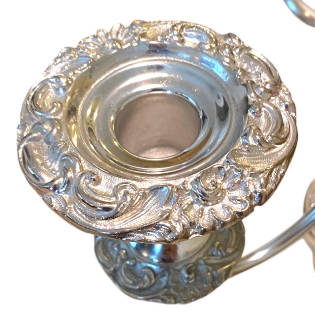 Sheffield Silver Co. Late 20th Century Large Sheffield Silver Co. Silverplate 4-Arm Candelabra Victorian Style Centerpiece Decor For Sale - Image 4 of 10