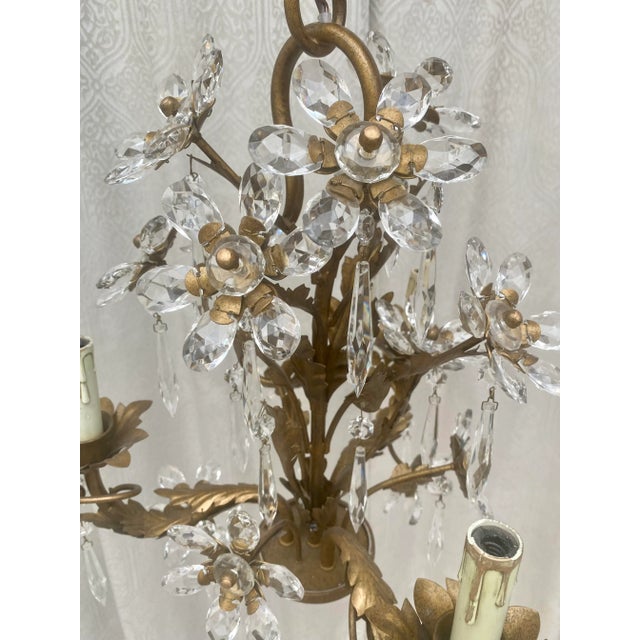 Vintage Circa 1920 French Crystal Flowers Chandelier For Sale - Image 4 of 13