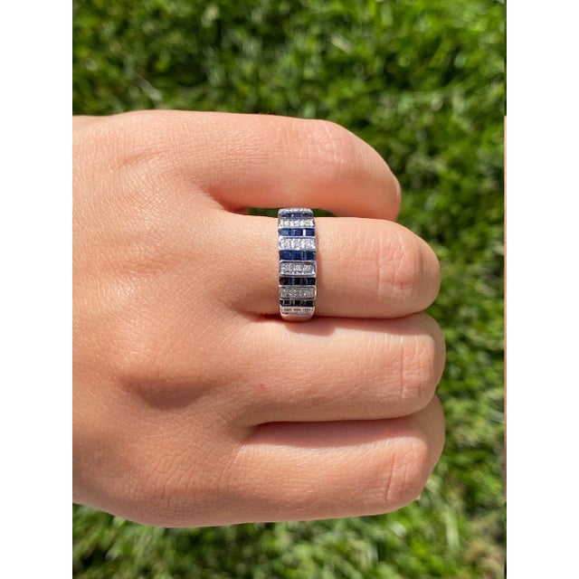 The Enotera: Ladies 14K White Gold Sapphire and Diamond Band For Sale - Image 9 of 9