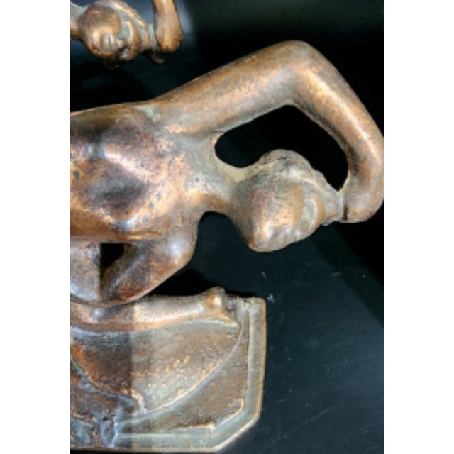 Art Deco Fantastic and Rare 1920s Cast Iron Art Nouveau Nude Woman Book Ends For Sale - Image 3 of 11