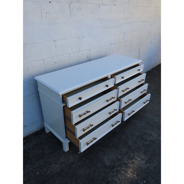 White Hollywood Regency Faux Bamboo Handles Painted Long Sideboard Dresser 6351 For Sale - Image 8 of 14