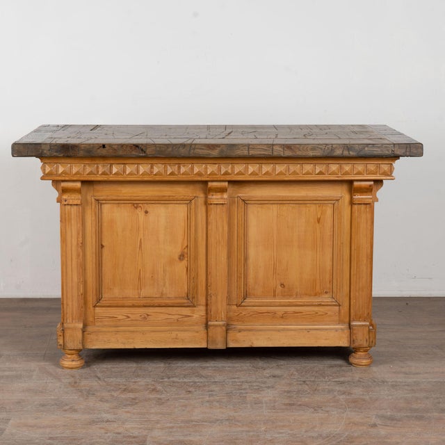 Rustic 19th Century Pine Shop Counter With Rustic Reclaimed Top for Kitchen Island For Sale - Image 3 of 12