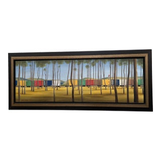 Contemporary Train and Landscape Painting In the Style of Jeffrey Smart, Framed For Sale