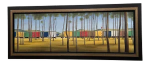 Contemporary Train and Landscape Painting In the Style of Jeffrey Smart, Framed