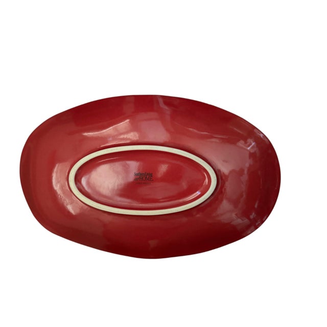 Southern Living “Cinnabar” Red Ceramic Canister Set & Oval Platter – 4 Pieces For Sale In Houston - Image 6 of 12