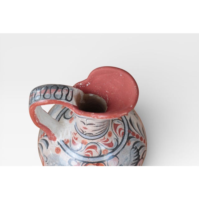 Brick Red 1970s Mexican Tonalá Pottery Pitcher With Haindpainted Floral Motifs For Sale - Image 8 of 15