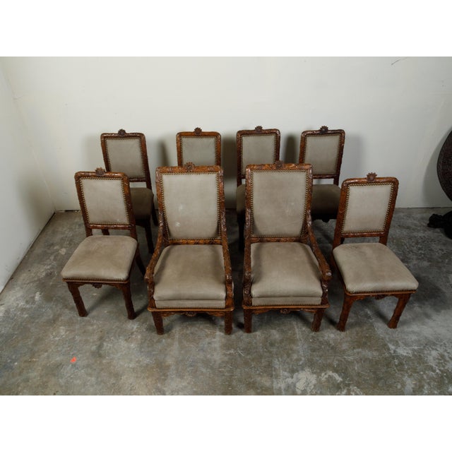 Set of Eight 1920s Black Forest Dining Room Chairs with Hand-Carved Floral Décor For Sale In Atlanta - Image 6 of 12