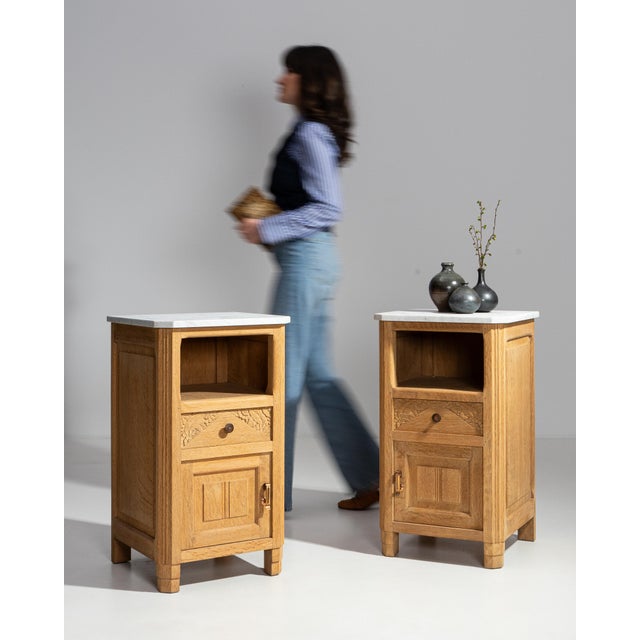 1920s Oak Art Deco Side Table With Marble Top For Sale - Image 17 of 18