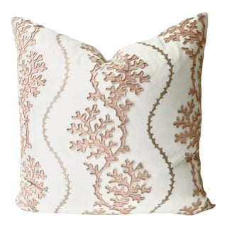 Blush Sea Coral Embroidered Texture Pillow Cover For Sale