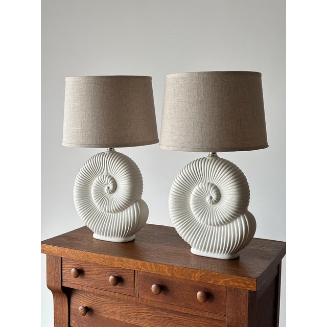 Contemporary Vintage Plaster Nautilus Table Lamps, Pair For Sale - Image 3 of 16