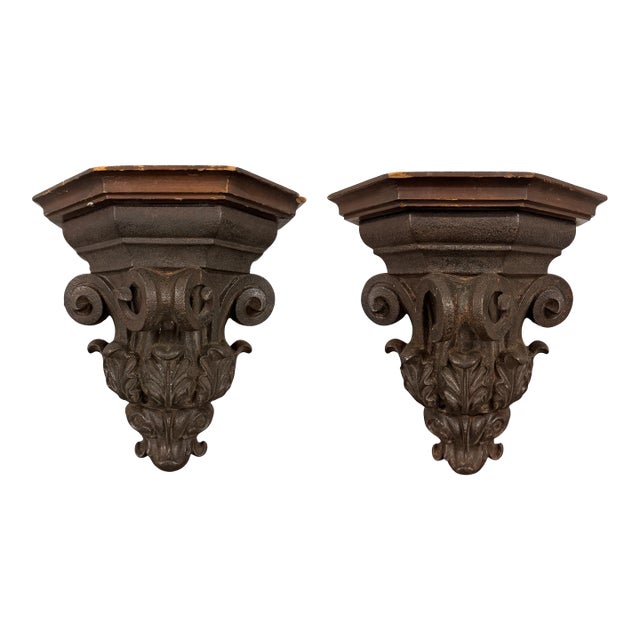 Pair of 19th Century American Beaux Arts Cast Iron Wall Brackets For Sale