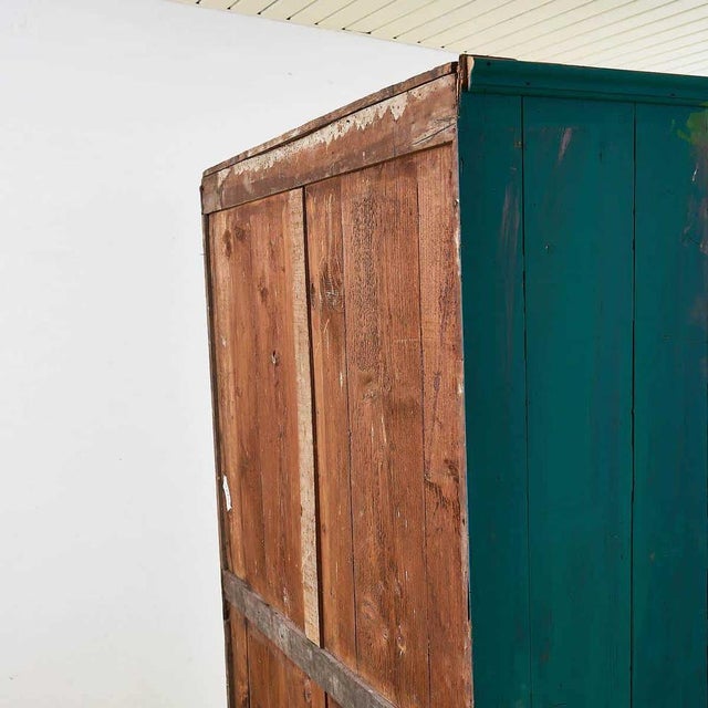 Wood Antique Rustic Green Wardrobe For Sale - Image 7 of 9