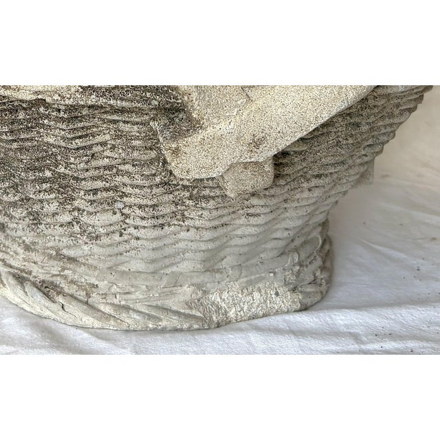 Vintage Cast Concrete Stone Woven Basket With Handle Garden Planter For Sale - Image 11 of 12