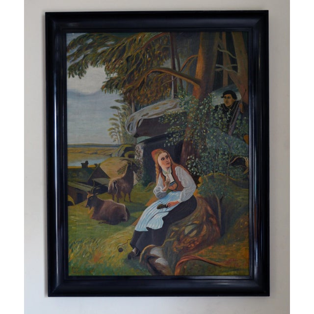 Early 20th Century Antique Swedish Pastoral Oil Painting With Sheperdess by C. Eriksson C. 1916 For Sale - Image 5 of 5