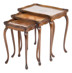 Vintage Nesting Tables with Cane and Glass Top from Jason Møbler, 1960s, Set of 3