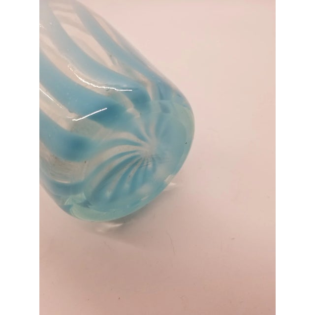 Beautiful statement artisan vintage baby blue glass Striped vase freshens living spaces