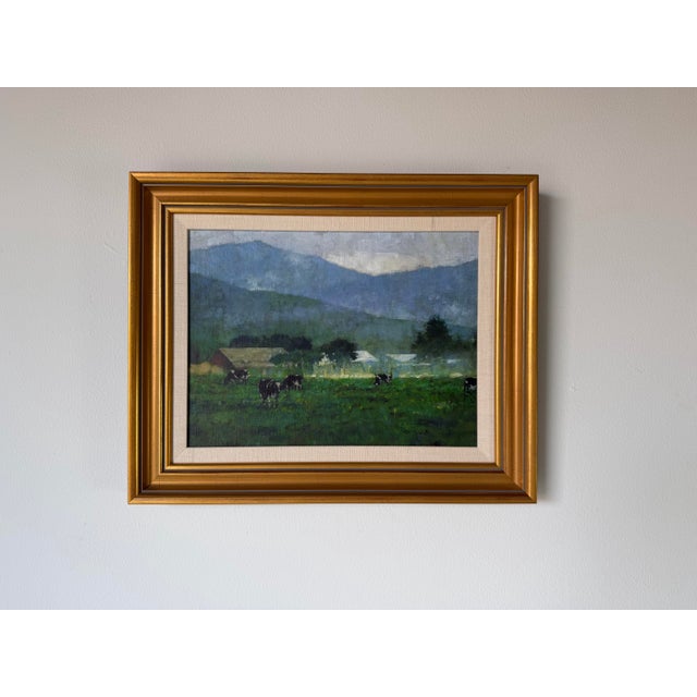 Farmhouse Vintage Farm Landscape Oil on Canvas Board Painting – Signed For Sale - Image 3 of 12