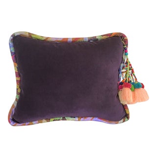 Tasseled Purple Velvet Pillow For Sale