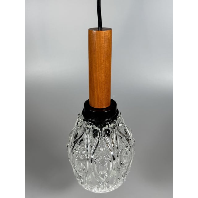 Mid-Century Space Age Ceiling Lamp Pendant Lamp in Teak and Glass, 1960s For Sale - Image 6 of 11