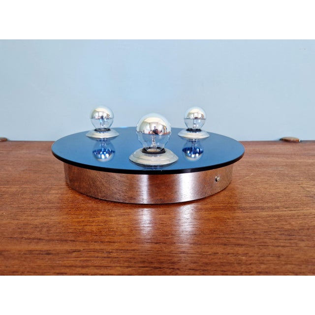 1970s Space Age Wall or Ceiling Light in Blue Mirrored Glass, 1970s For Sale - Image 5 of 14