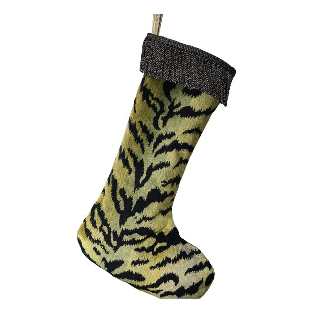 The House of Scalamandré Tigre Stocking With Bullion, Greens & Black/Castle For Sale