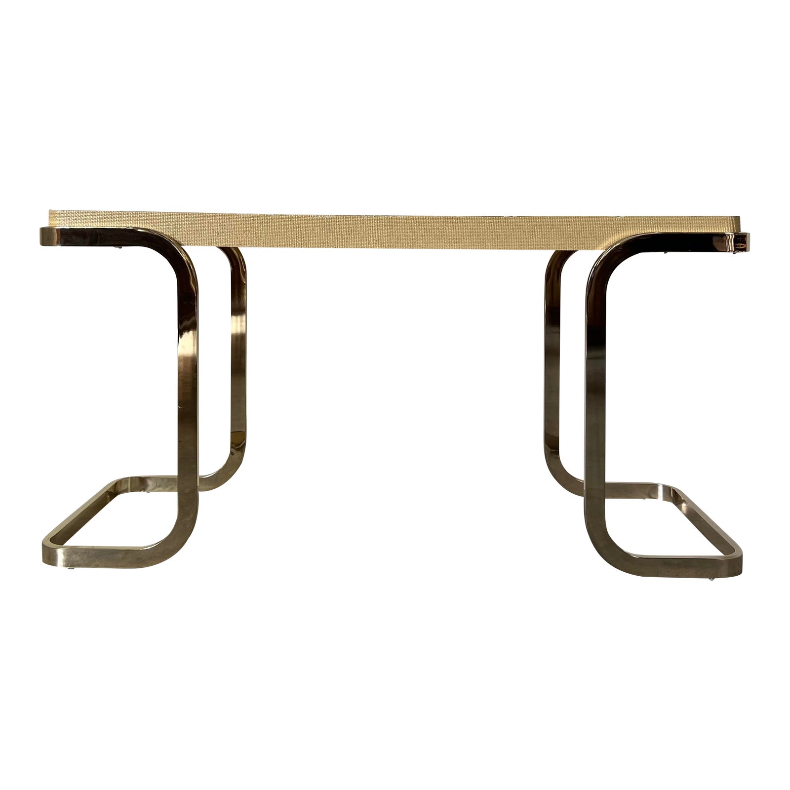 Postmodern Beige Grasscloth and Brass Legs Sofá Consolé Table Chairish