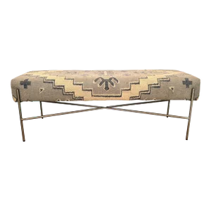 Vintage Kilim Rug Upholstered Modern Bench
