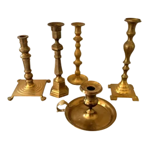 Late 20th Century Solid Brass Candlestick Holders - Set of 5