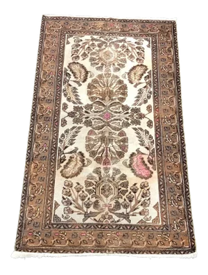 Vintage Turkish Anatolian Floral Brown and Beige Rug