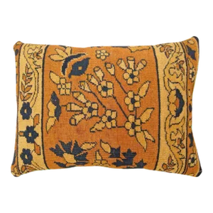 Decorative Antique Indian Agra Rug Pillow with Floral Elements Allover
