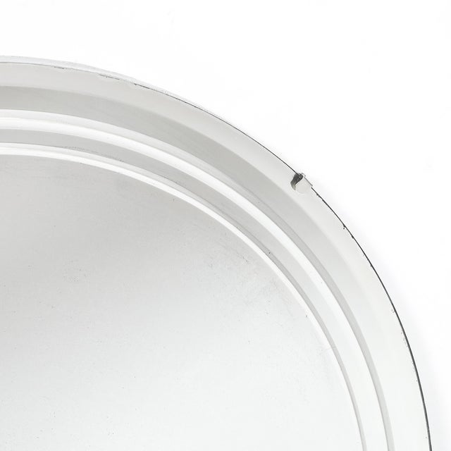 Silver Art Deco Streamlined Machined Age Minimal Round Reversed Etched & Beveled Mirror For Sale - Image 8 of 12