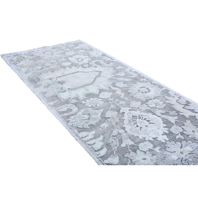 Contemporary Rug & Kilim's Contemporary Geometric Floral Silver Gray Wool and Silk Rug For Sale - Image 3 of 7