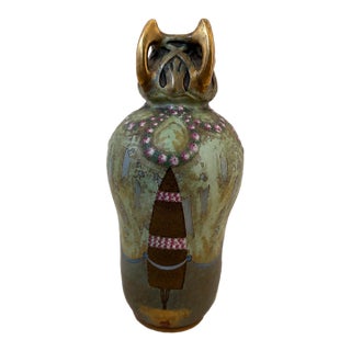 Turn-Teplitz Bohemia Hand-Painted Art Nouveau Vase Converted Lamp Base For Sale