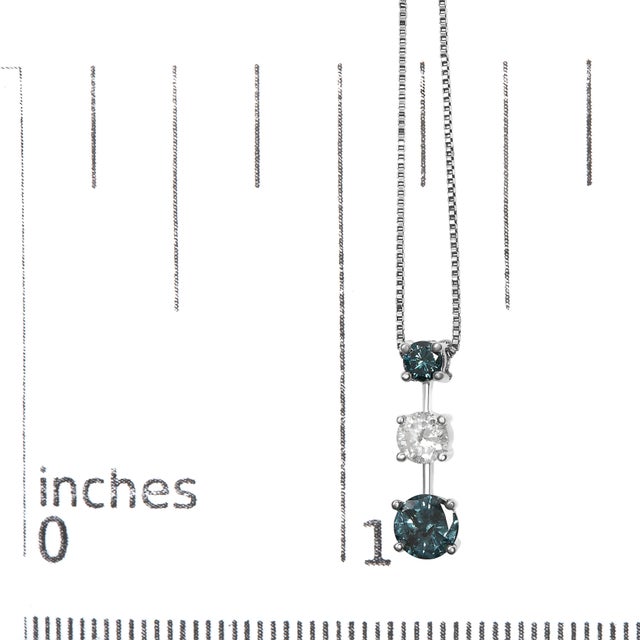 Early 21st Century 14K White Gold 1 1/2 Cttw Treated Blue and White Diamond 3-Stone 18" Pendant Necklace For Sale - Image 5 of 5