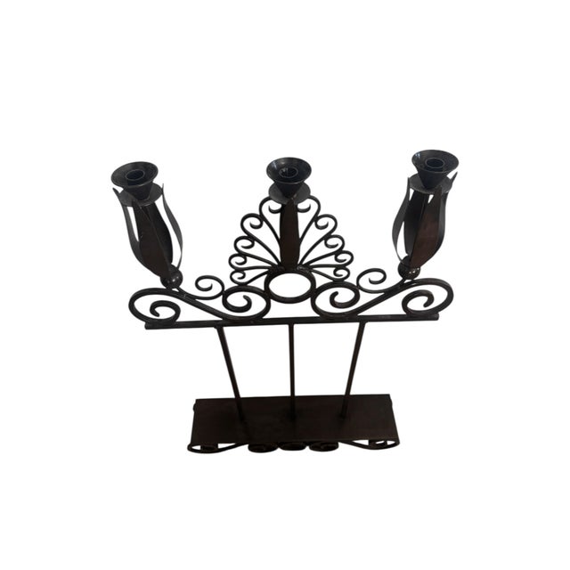 Vintage Hand Forged Wrought Iron Candle Holder For Sale In Phoenix - Image 6 of 7