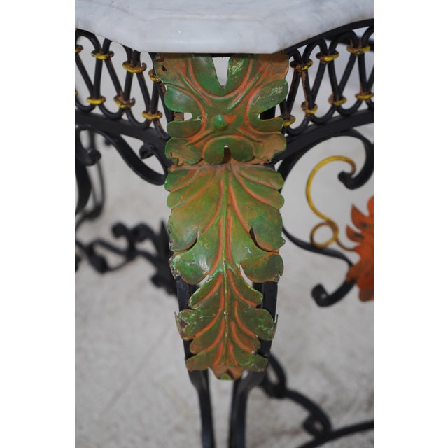 Vintage Marble Top Wrought Iron Base Console Table For Sale - Image 11 of 12