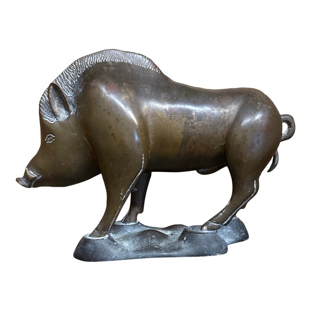 1950s Wild Boar Bronze Sculpture Razor Back Boar For Sale