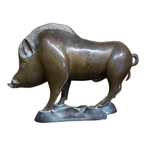 1950s Wild Boar Bronze Sculpture Razor Back Boar
