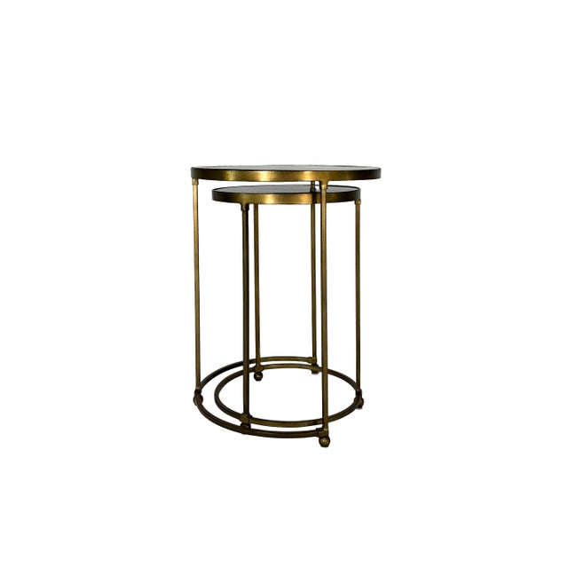 Crate & Barrel Modern Brass and Pen Shell Nesting Accent Tables by Crate and Barrel For Sale - Image 4 of 12